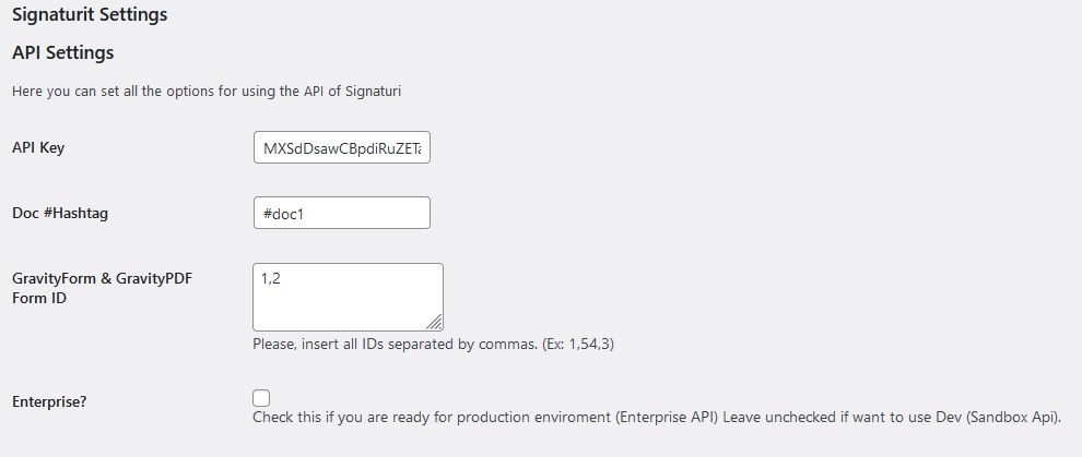 Signaturit para Wordpress - Configuración