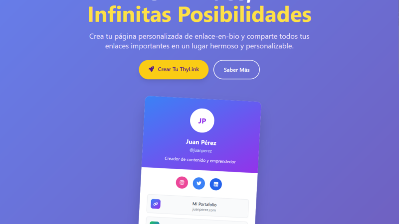 thylink home Thylink herramienta de Link en bio para redes sociales